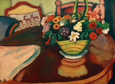 Still Life with Deer Pillow and Bouquet by August Macke